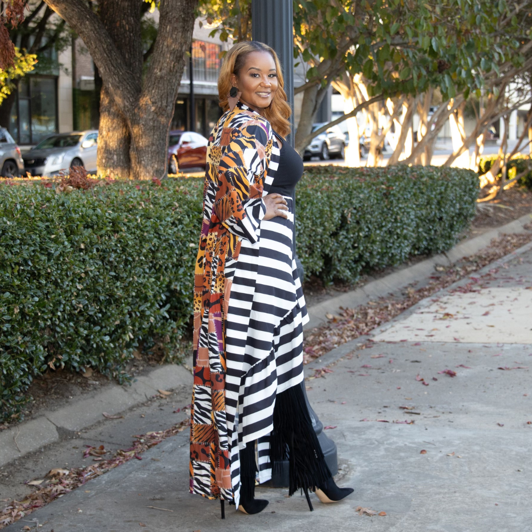 Striped Print Midi Skirt